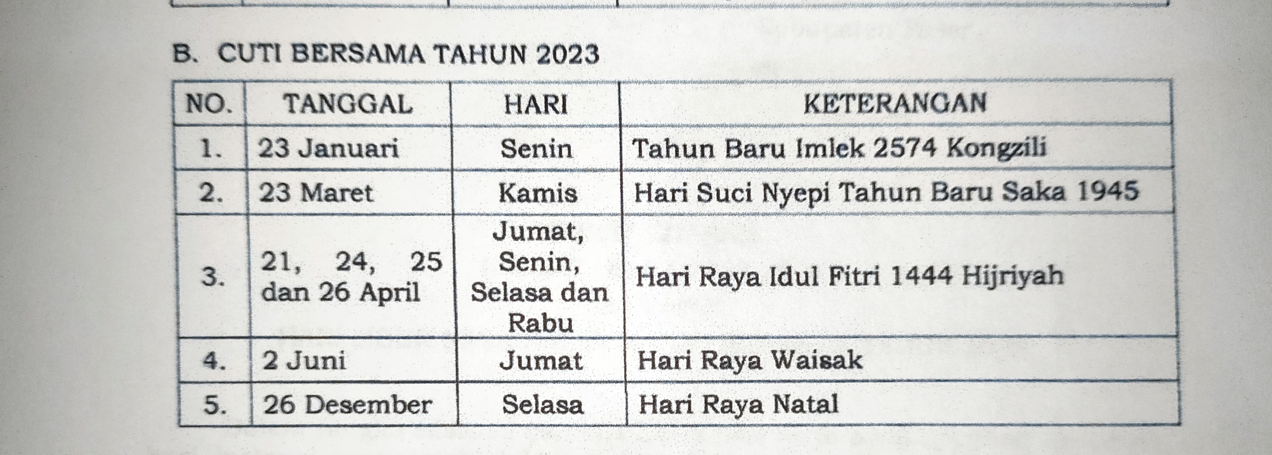 Pemkab Rilis Kalender Cuti Bersama, Senin 23 Januari Cuti Imlek